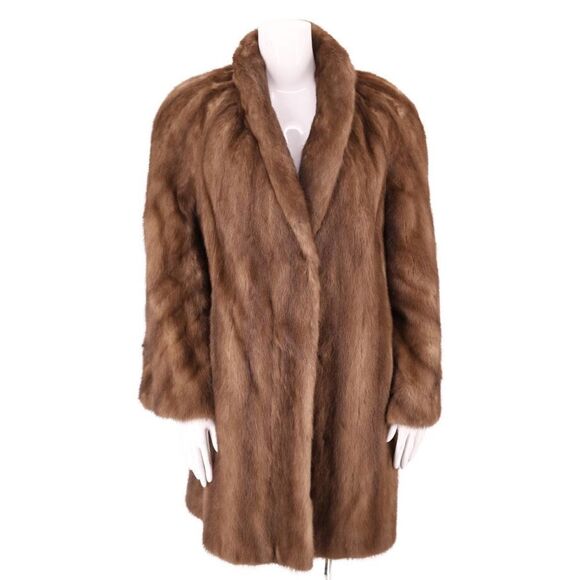 vintage 70s 80s smoky brown chevron mink fur coat M/L - Picture 3 of 9